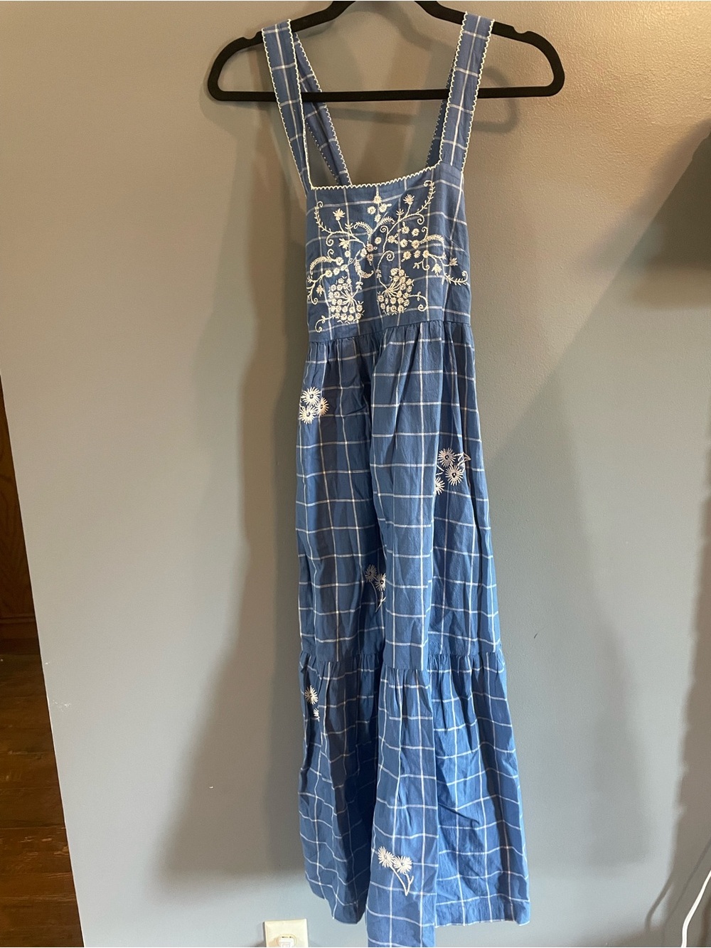 NWT Madewell Blue Embroidered Check Maxi Dress